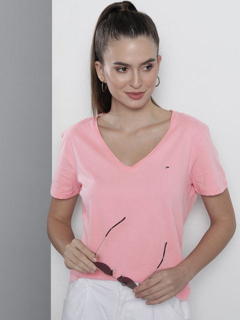 

Tommy Hilfiger Women Pink V-Neck Slim Fit T-shirt