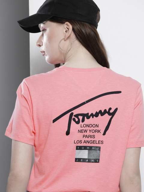 

Tommy Hilfiger Women Pink Brand Logo Printed Pure Cotton T-shirt