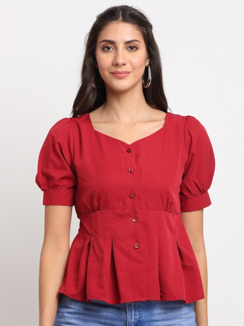 

emeros Women Maroon Solid Sweetheart Neck Crepe Empire Top