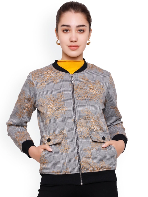 

DECHEN Women Mustard Floral Longline Tailored Jacket
