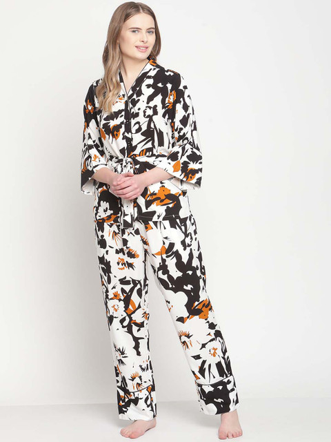

Twenty3 Women Black & White Printed Night suit