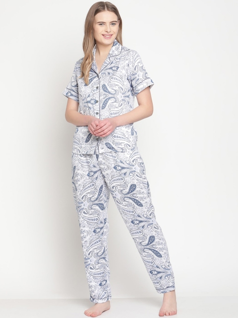 

Twenty3 Women Blue & White Paisley Printed Night Suit