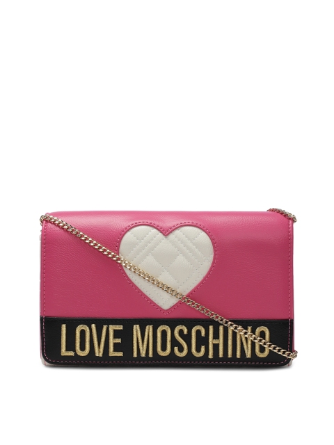 

LOVE MOSCHINO Pink Colourblocked Leather Structured Sling Bag