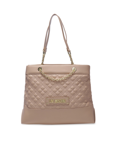 

LOVE MOSCHINO Beige Textured Leather Structured Handheld Bag with Quilted