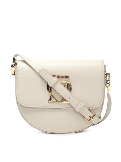 

LOVE MOSCHINO Cream-Coloured Leather Half Moon Sling Bag