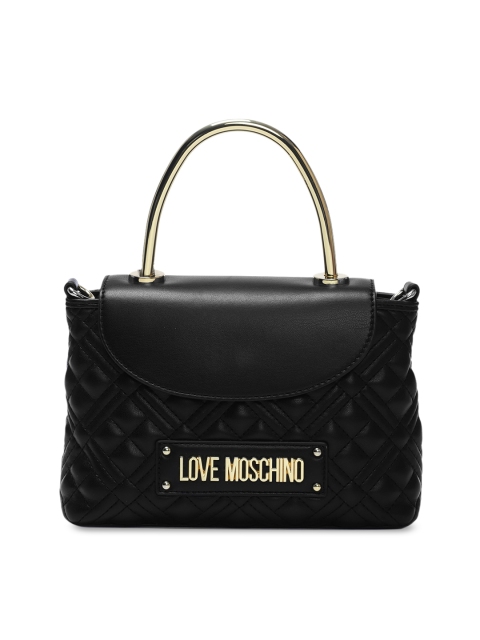 

LOVE MOSCHINO Black Geometric Leather Structured Handheld Bag with Quilted