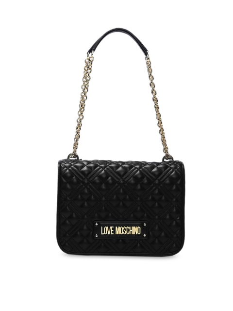 

LOVE MOSCHINO Black Textured Leather Structured Handheld Bag with Quilted Surface