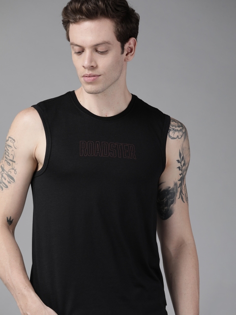 

Roadster Men Black Brand Logo Printed Pure Cotton T-shirt