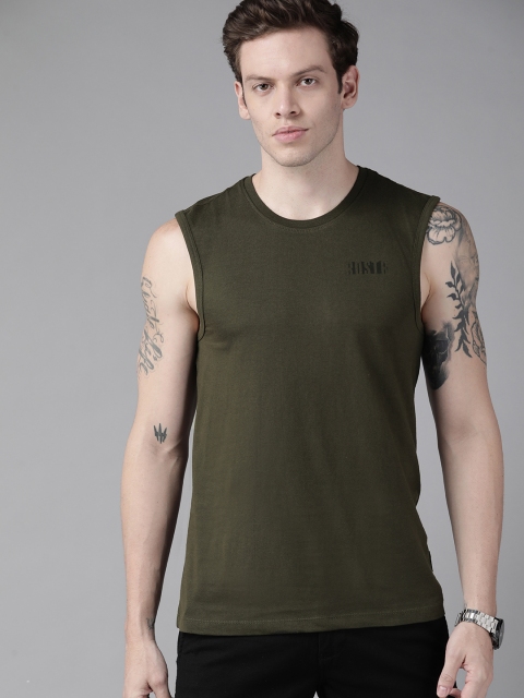 

Roadster Men Olive Green Typography Printed Pure Cotton T-shirt