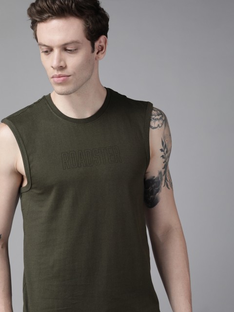 

Roadster Men Olive Green Brand Logo Pure Cotton T-shirt