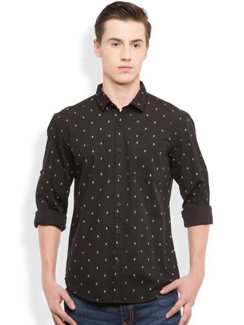

HIGHLANDER Men Black Slim Fit Printed Casual Shirt