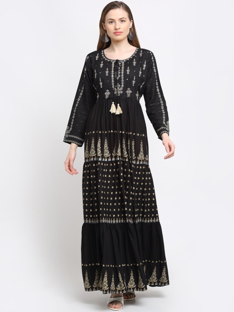

MYAZA Women Black Embellished Flared Sleeves Floral Anarkali Kurta