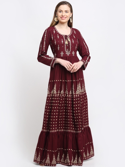

MYAZA Women Tan Dyed Floral Anarkali Kurta