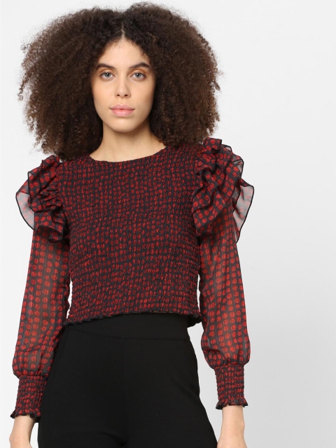 

ONLY Black Printed Ruffle Top
