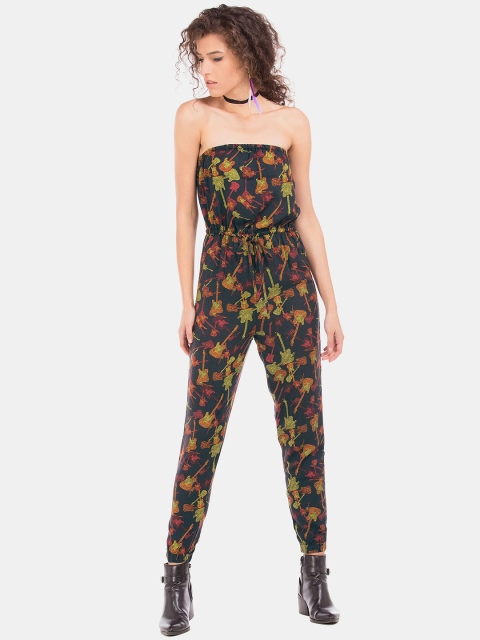 

Sugr Black & Fluorescent Green Off-Shoulder Floral Printed Basic Jumpsuit