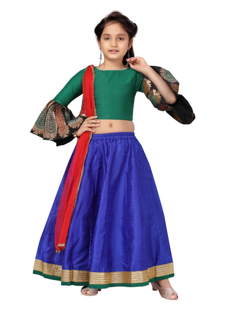 

Aarika Girls Green & Blue Embellished Ready to Wear Lehenga Choli & Dupatta Set