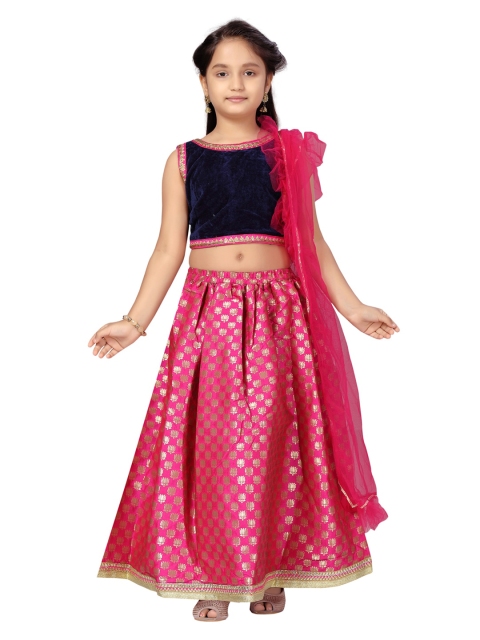 

Aarika Girls Navy Blue & Pink Printed Ready To Wear Lehenga & Choli with Dupatta