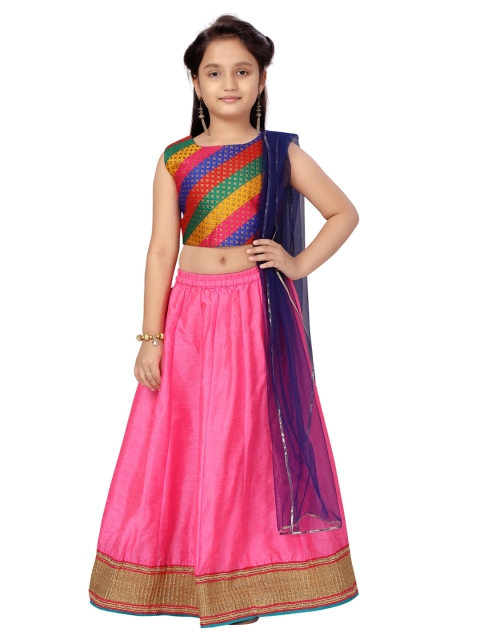 

Aarika Girls Pink & Blue Printed Ready to Wear Lehenga & Blouse With Dupatta