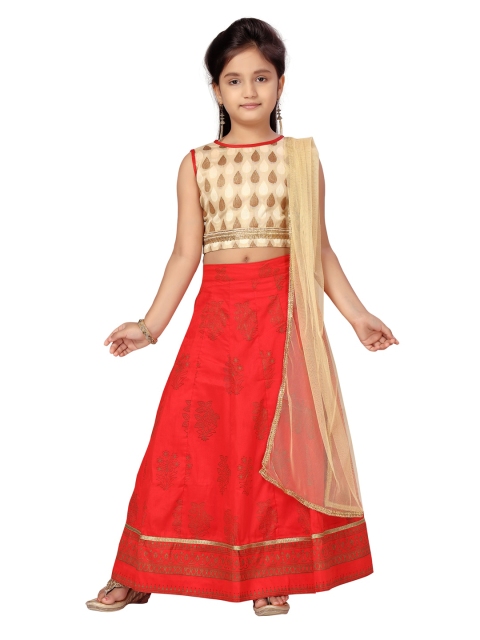 

Aarika Girls Beige & Red Printed Ready To Wear Lehenga & Blouse with Dupatta