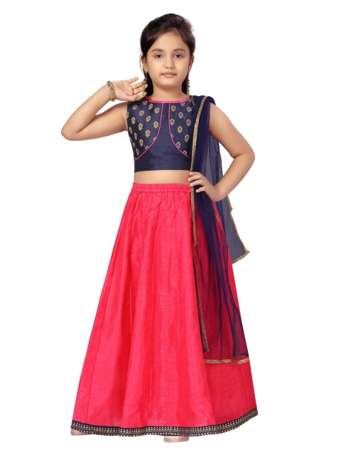 

Aarika Girls Navy Blue & Fuchsia Printed Ready to Wear Lehenga & Blouse With Dupatta