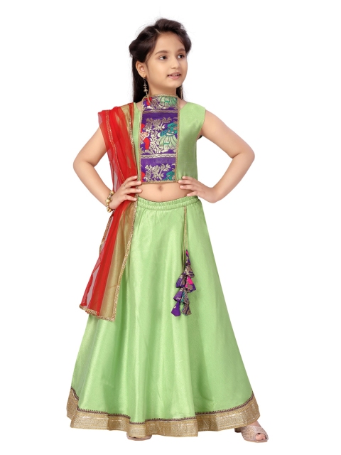 

Aarika Girls Green & Red Printed Ready to Wear Lehenga & Blouse With Dupatta