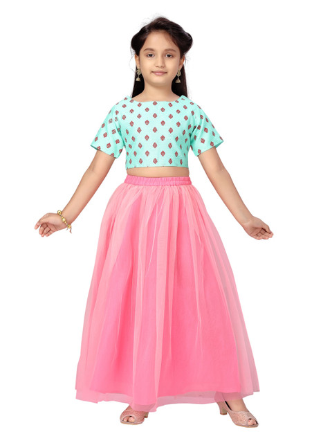 

Aarika Girls Green & Pink Printed Ready To Wear Lehenga & Choli