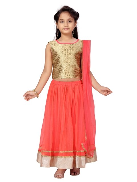 

Aarika Girls Beige & Orange Ready to Wear Lehenga & Blouse With Dupatta