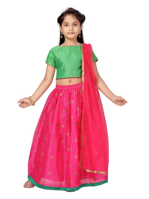 

Aarika Girls Green & Pink Ready to Wear Lehenga & Blouse With Dupatta