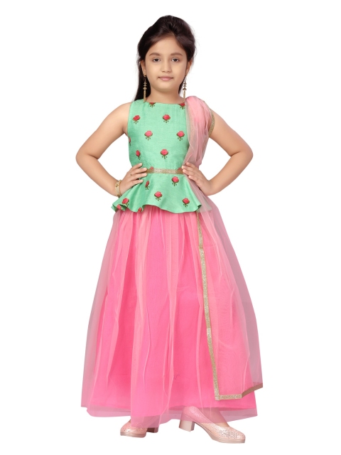 

Aarika Girls Green & Pink Printed Ready to Wear Lehenga & Blouse With Dupatta