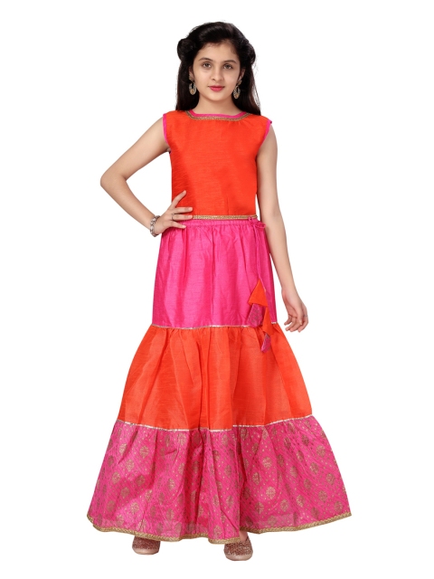 

Aarika Girls Orange & Pink Ready to Wear Lehenga Choli Set
