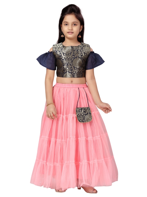

Aarika Girls Navy Blue & Pink Printed Ready to Wear Lehenga & Choli set