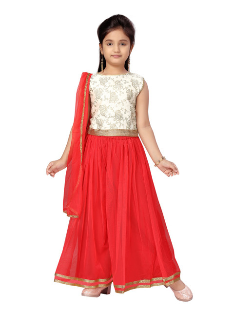 

Aarika Girls Cream & Red Printed Ready To Wear Lehenga & Choli with Dupatta