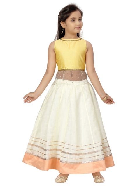 

Aarika Girls Yellow & White Printed Ready to Wear Lehenga Choli