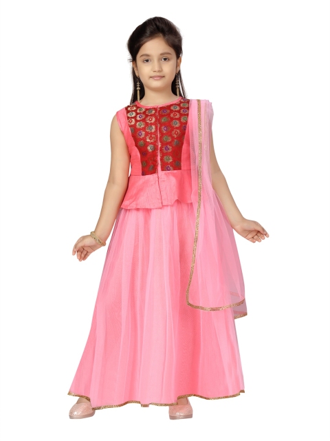 

Aarika Girls Pink & Red Printed Ready to Wear Lehenga & Blouse With Dupatta