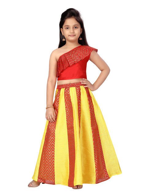 

Aarika Girls Red & Yellow Printed Ready to Wear Lehenga & Choli