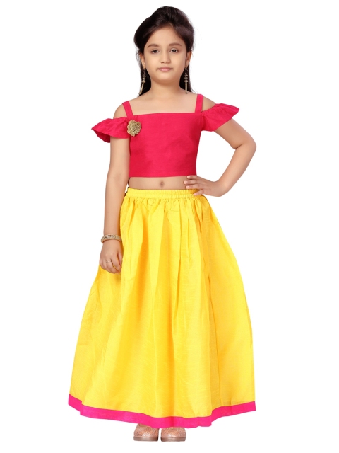 

Aarika Girls Pink & Yellow Printed Ready to Wear Lehenga Choli Set