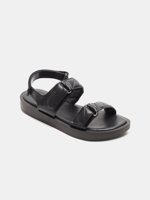 

shoexpress Women Black Open Toe Flats with Buckles