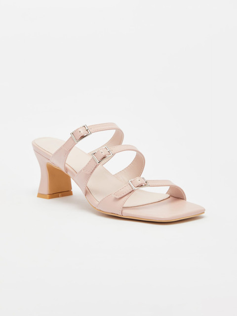 

shoexpress Beige Block Heels with Buckles