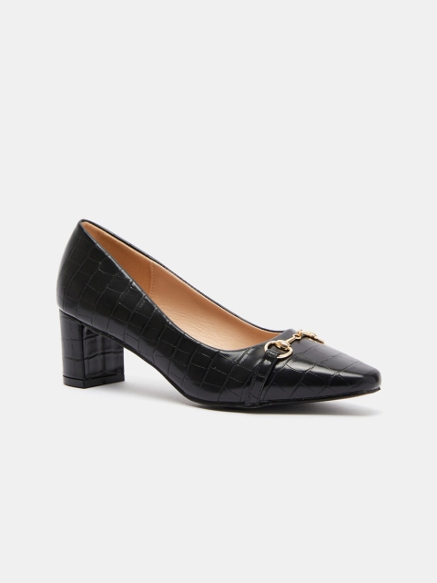 

shoexpress Black Textured PU Block Pumps with Bows