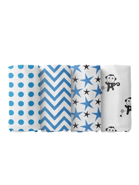 

Moms Home Set Of 4 Blue & White Organic Cotton Muslin Swaddle