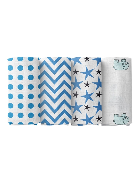 

Moms Home Infants Pack of 4 Printed Organic Cotton Muslin Swaddle, Blue