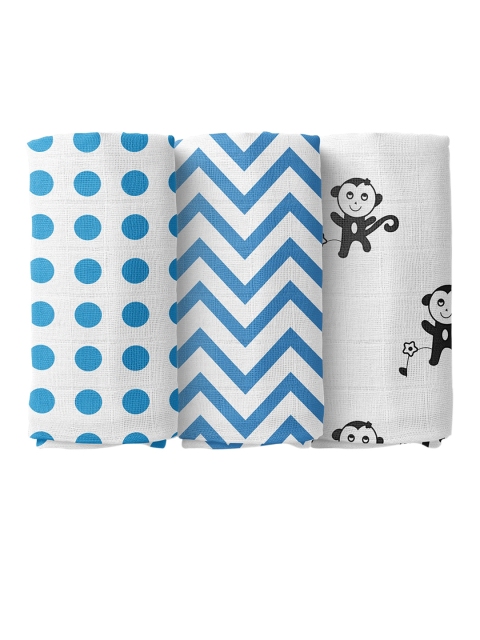 

Moms Home Infant Kids Blue & White Pack of 3 Organic Cotton Muslin Swaddle