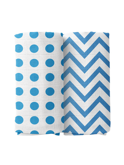 

Moms Home Baby Set of 2 Blue & White Printed Organic Cotton Muslin Swaddles