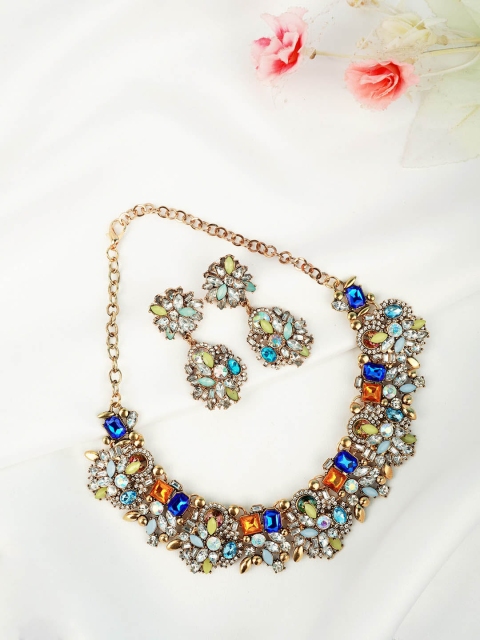 

Ferosh Multicoloured Stone-Studded Statement Jewellery Set, Multi