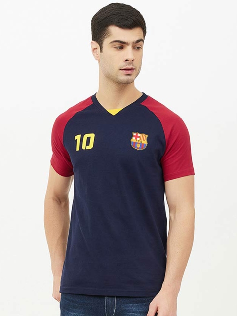 

FC Barcelona Men Navy Blue & Maroon Colourblocked Cotton T-shirt