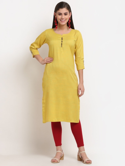 

Jinfo Women Yellow Cotton Silk Kurta