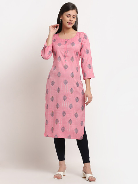

Jinfo Women Pink Ethnic Motifs Embroidered Organic Cotton Kurta