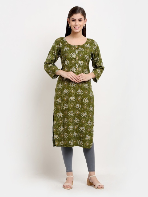 

Jinfo Women Green Ethnic Motifs Printed Straight Kurta