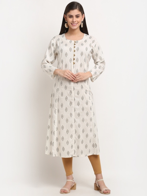 

Jinfo Women Off-White & Golden Ethnic Motifs Printed A-line Kurta