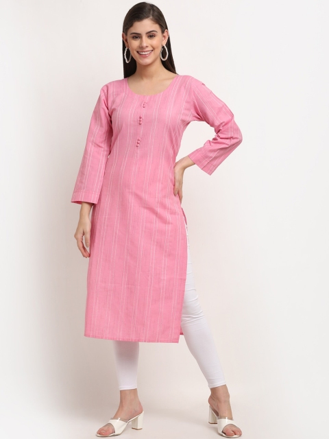 

Jinfo Women Pink Striped Organic Cotton Straight Kurta